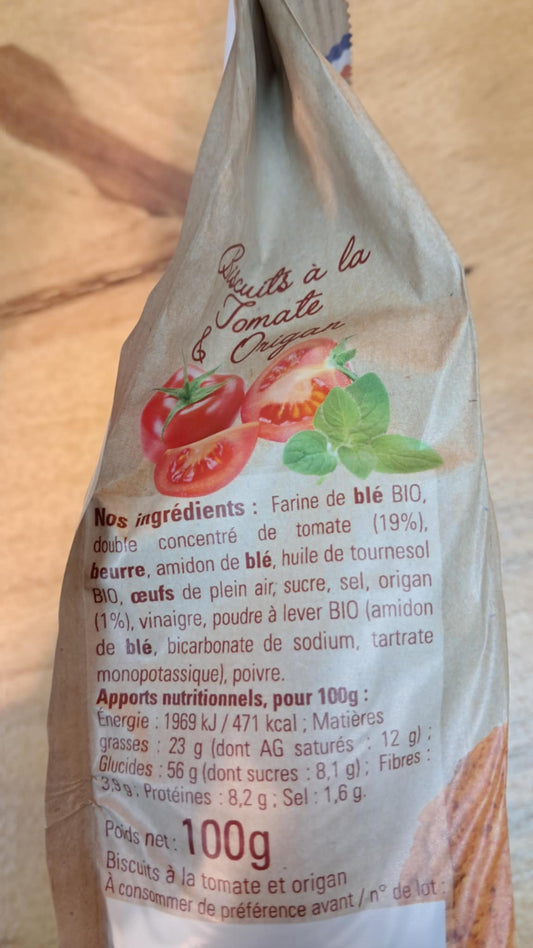 Halles du Nord. Biscuits Salés Tomate & Origan – Artisanaux – Les Deux Gourmands – Sachet 150 g.