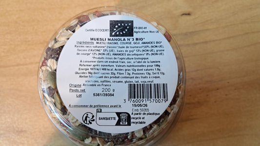 Halles du Nord. Muesli N°3 Bio 200g.