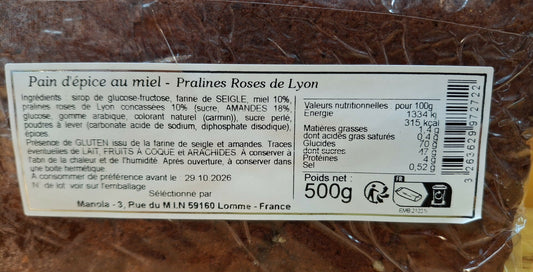 Halles du Nord. Pain d'épices au miel Pralines Roses de Lyon à l'ancienne
