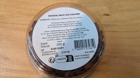 Halles du nord. Raisins Secs Sultanines 200g
