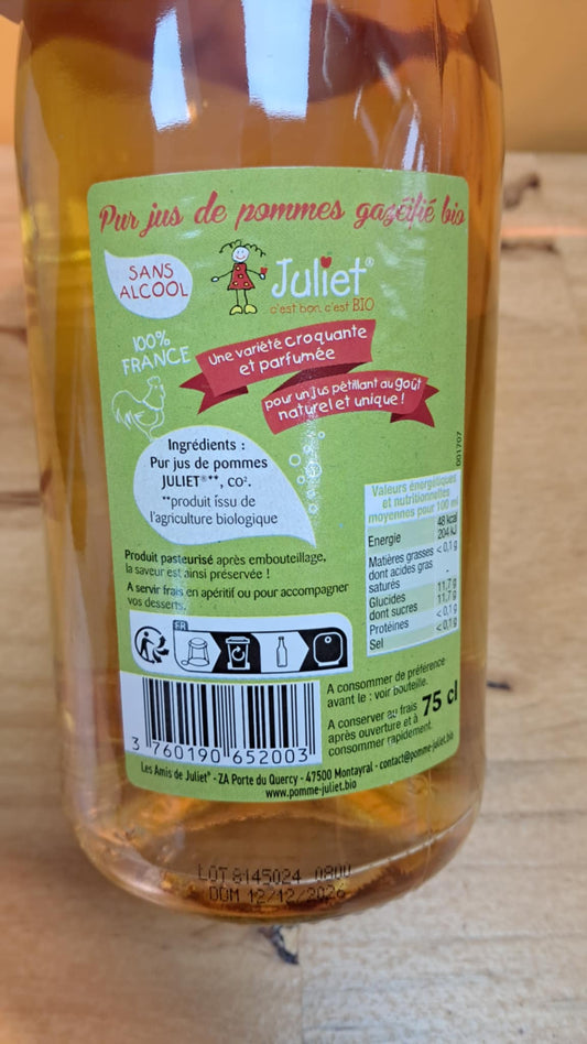 Jus de Pommes Pétillant Juliet BIO 75cl