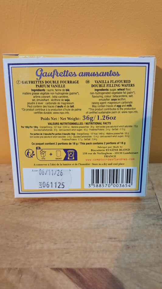 Halles du Nord. Ch'ti Gaufrettes amusantes 36g Biscuiterie Eugene Blonde