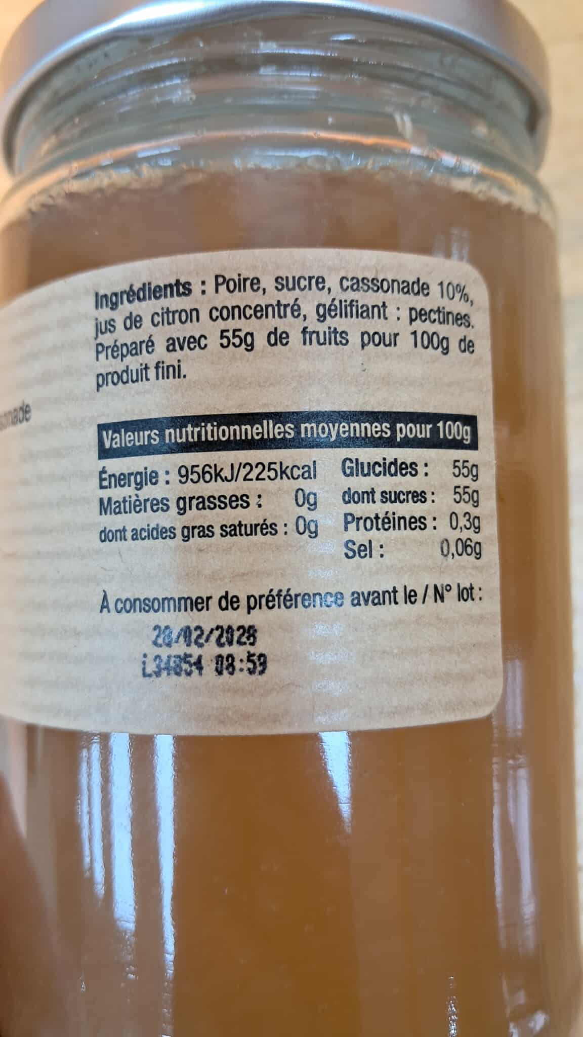 Halles du Nord. Confiture extra Poire avec sa touche de cassonade