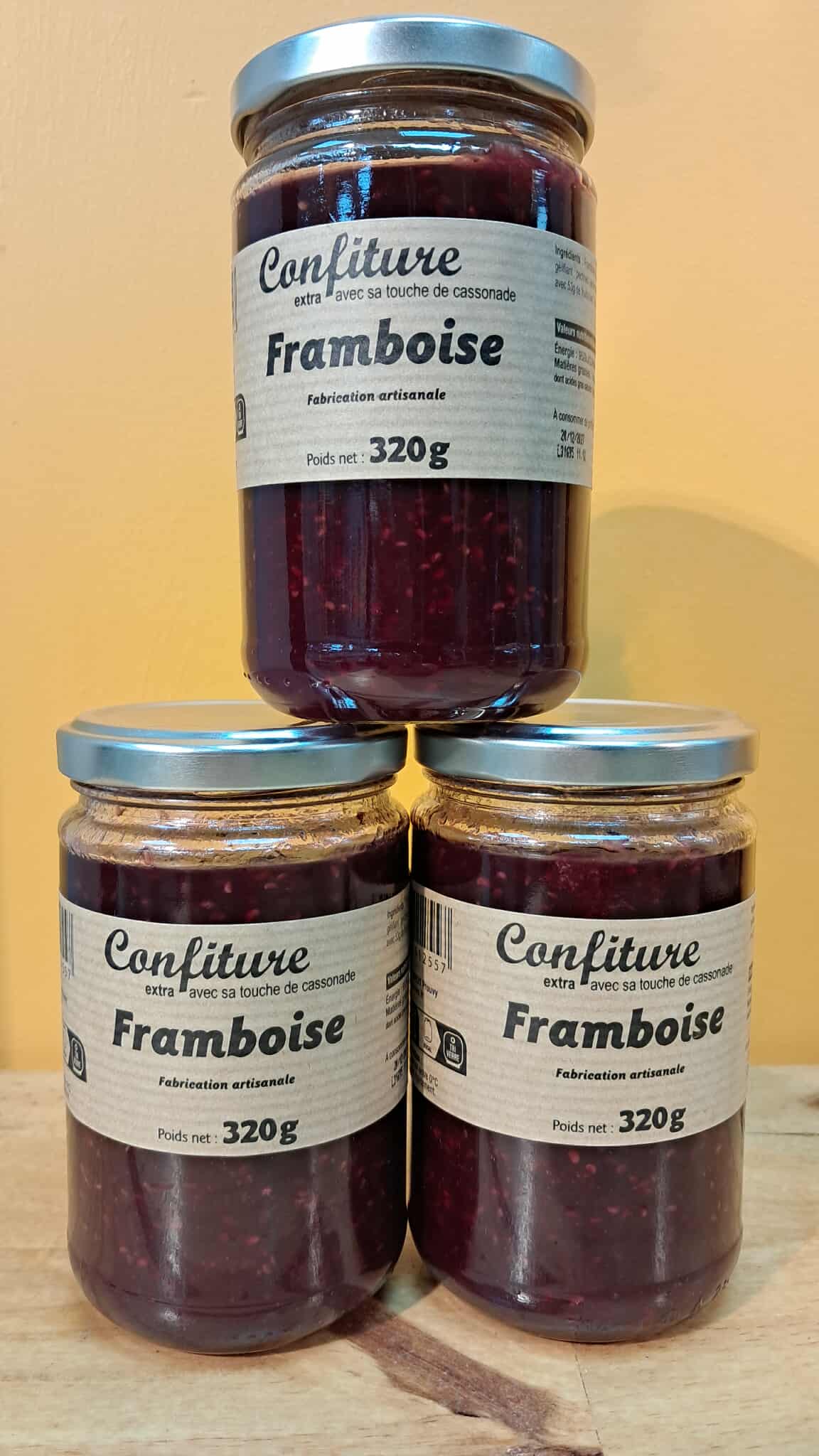 Halles du Nord. Confiture extra Framboise avec sa touche de cassonade 320g