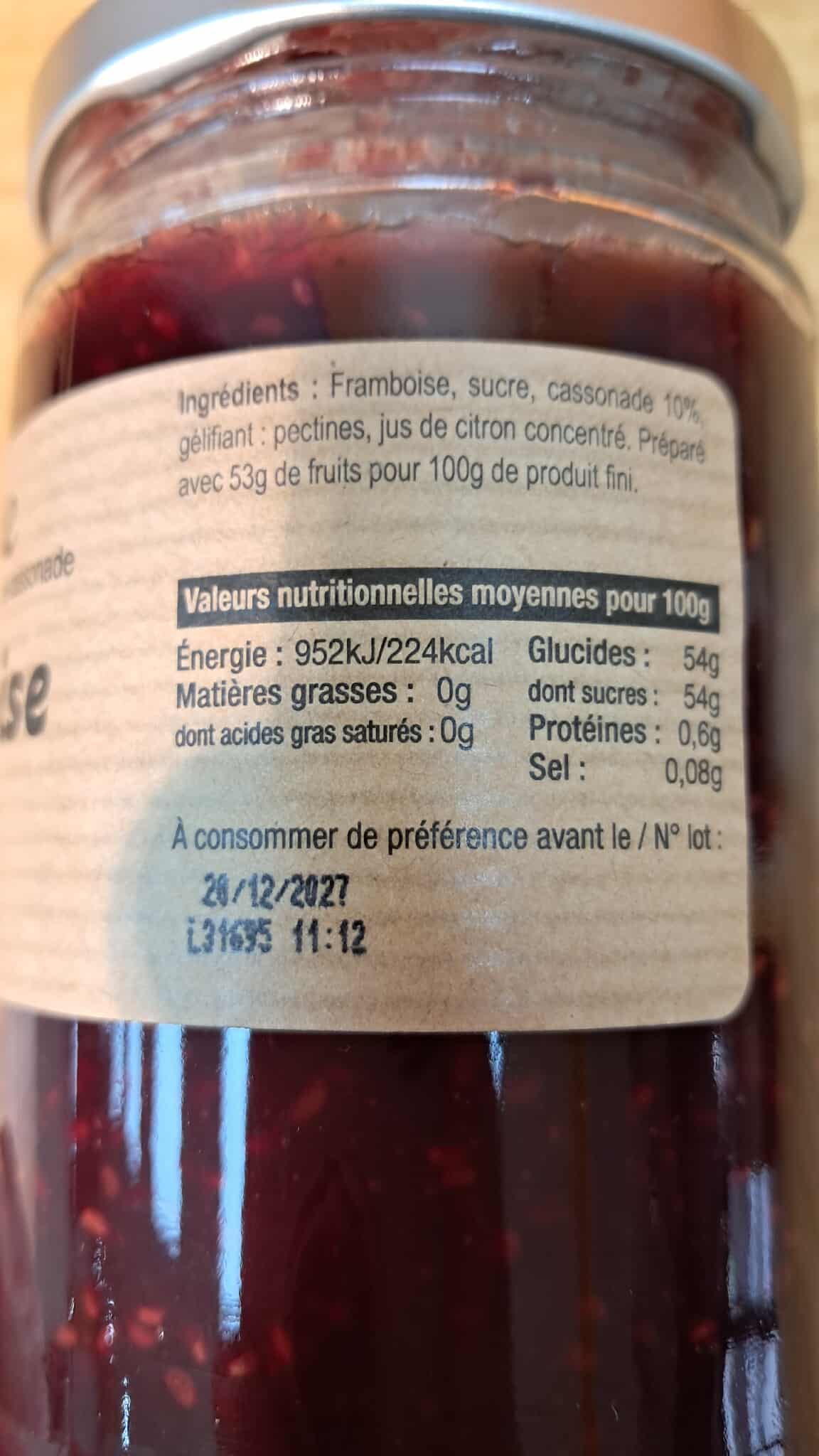 Halles du Nord Confiture extra Framboise avec sa touche de cassonade