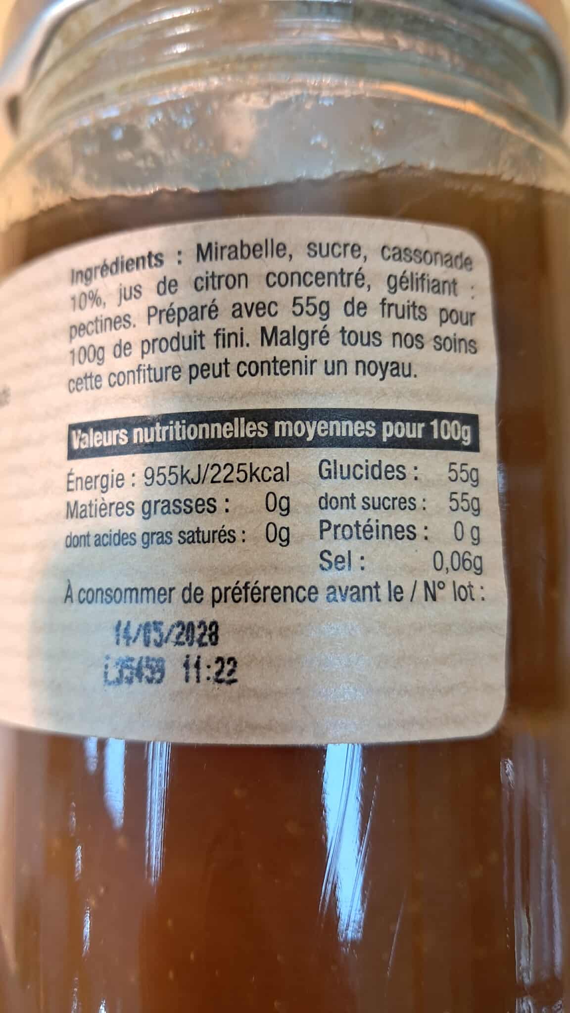 Halles du Nord Confiture extra Mirabelle ave sa touche de cassonade