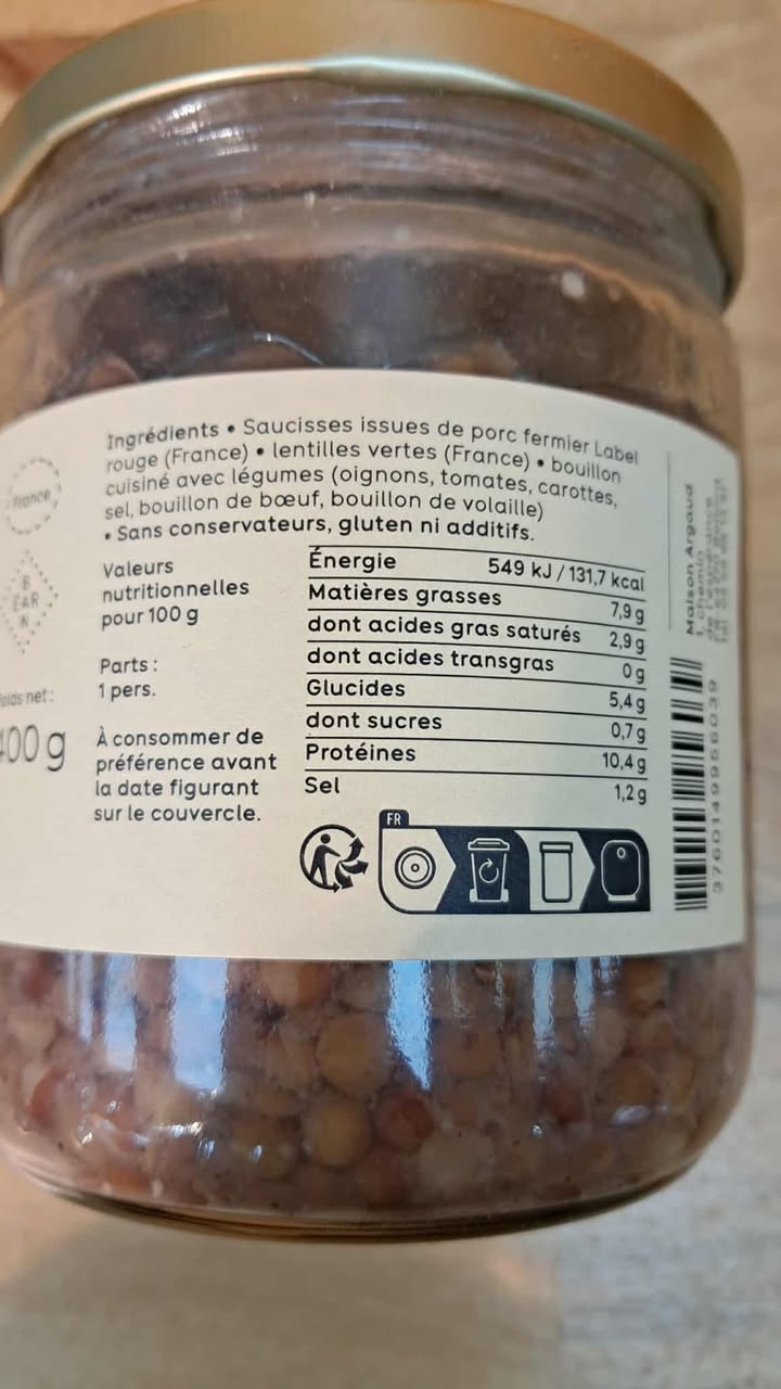 Halles du Nord Saucisses aux lentilles